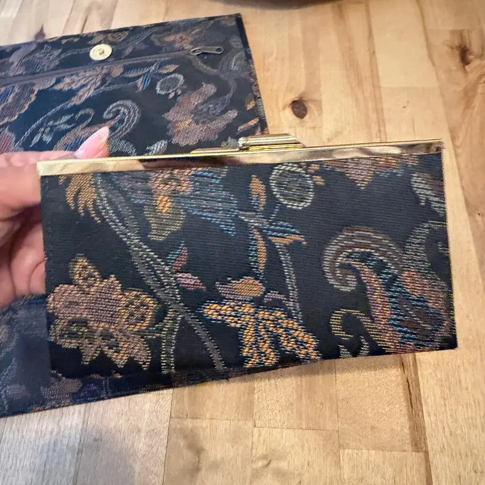 VNG Fendi Floral Tapestry Clutch Bag & Matching Wallet Gold Hardware Excellent - Picture 6 of 10